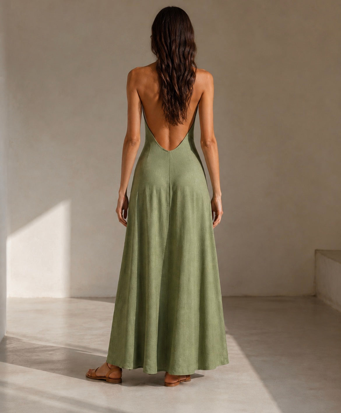 Vestido Largo Halter Verde Oliva - Essence Collection