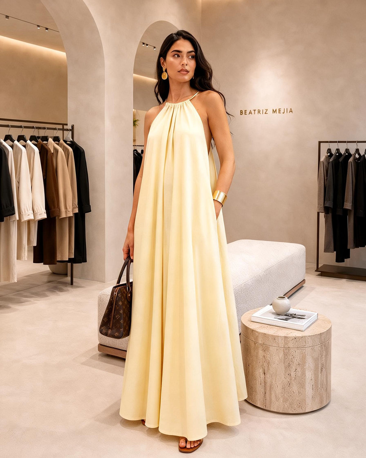 Vestido Largo Halter Amarillo Claro - Essence Collection