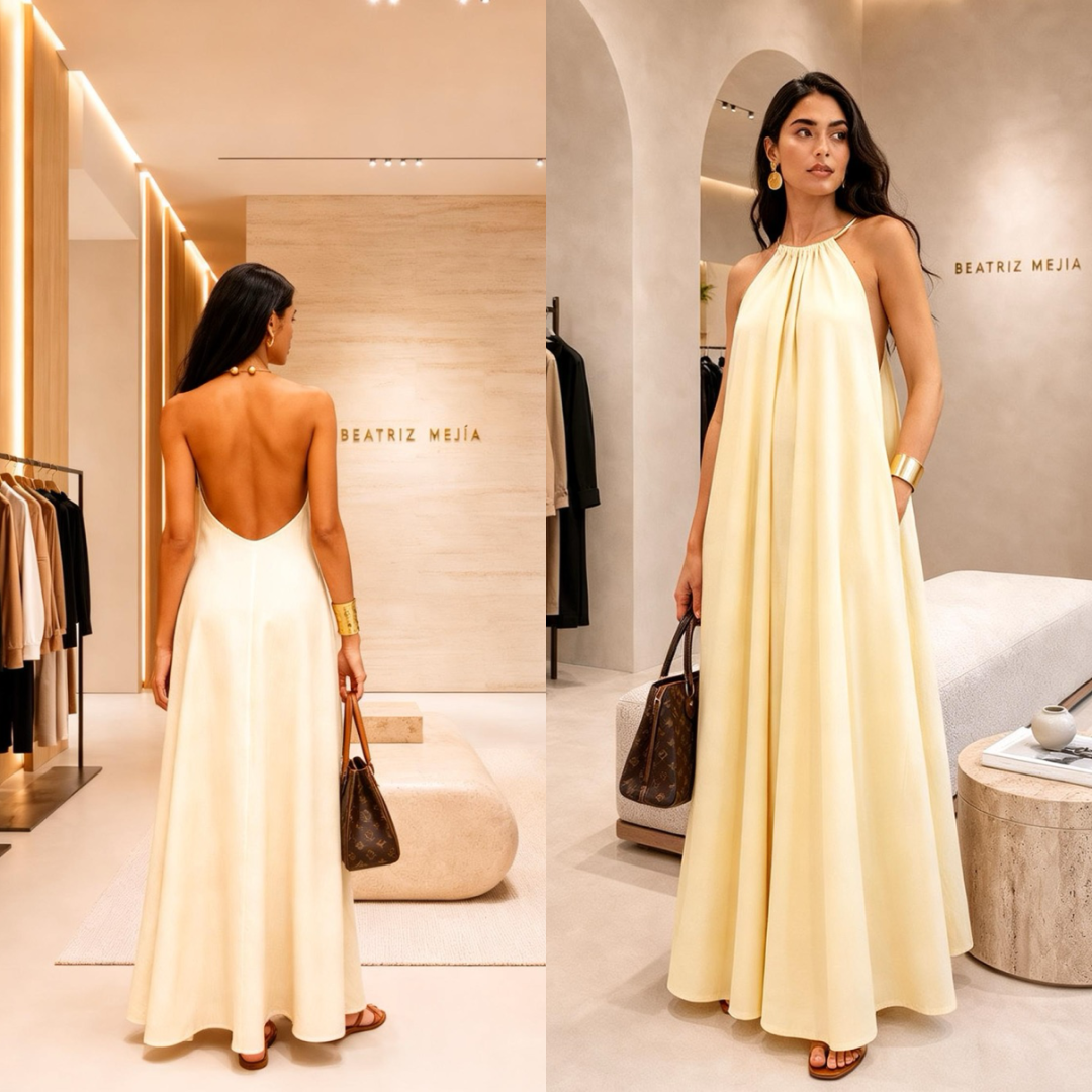 Vestido Largo Halter Amarillo Claro - Essence Collection