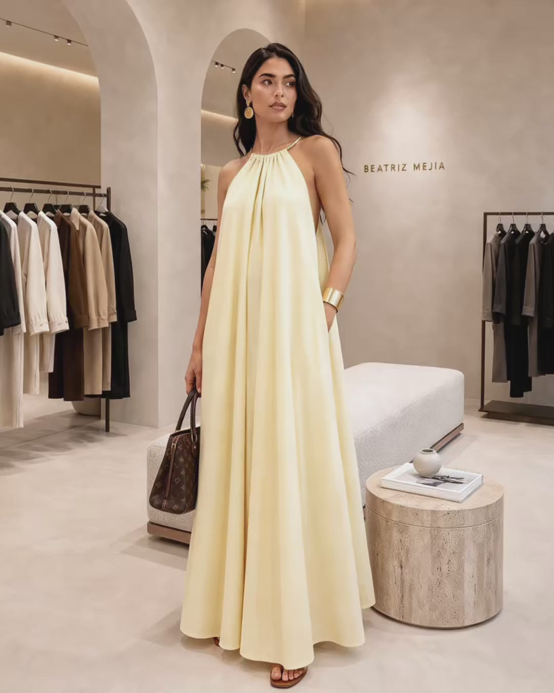 Vestido Largo Halter Amarillo Claro - Essence Collection